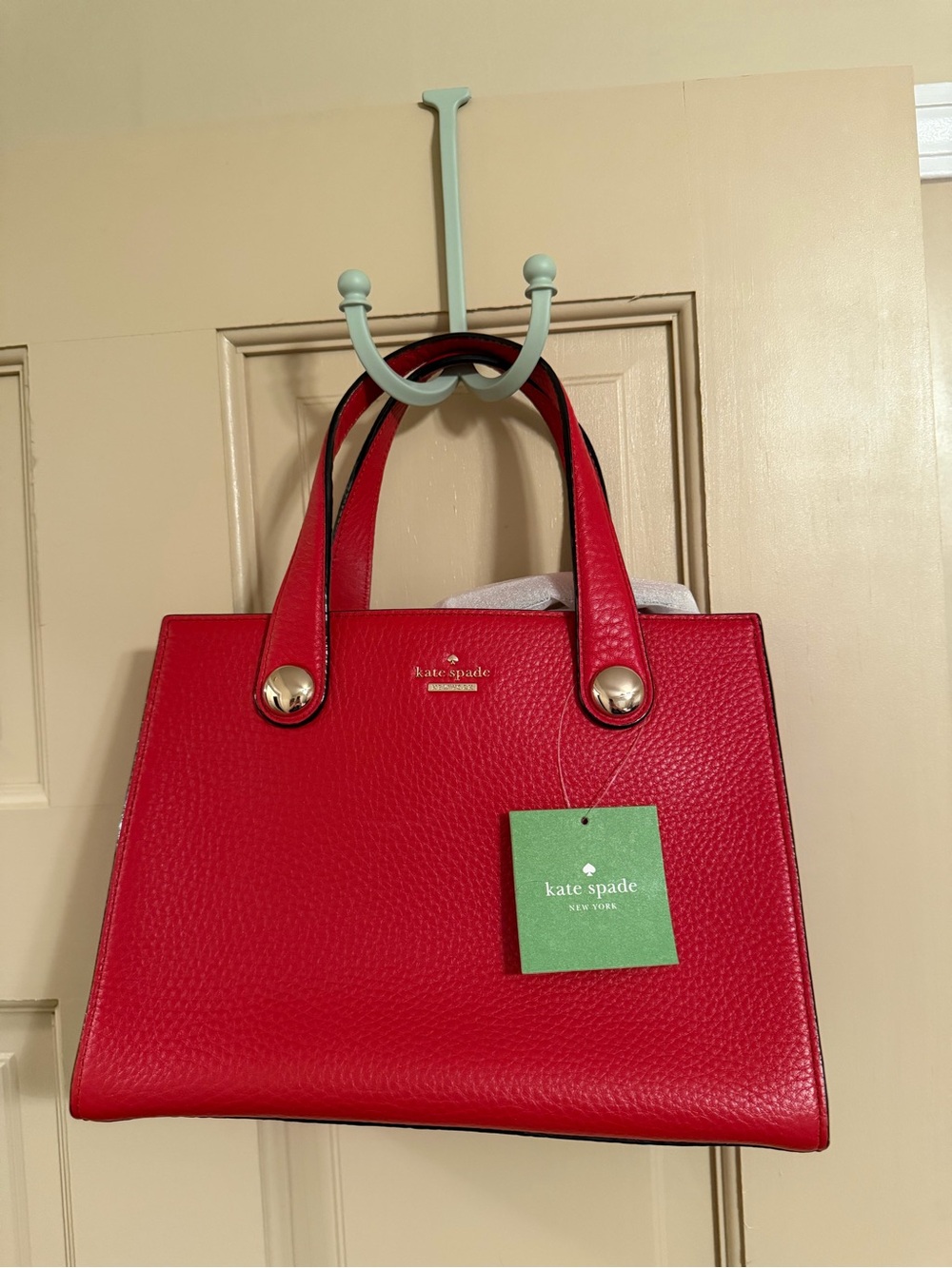 kate spade Red Pebbled Leather Satchel with Gold Hardware